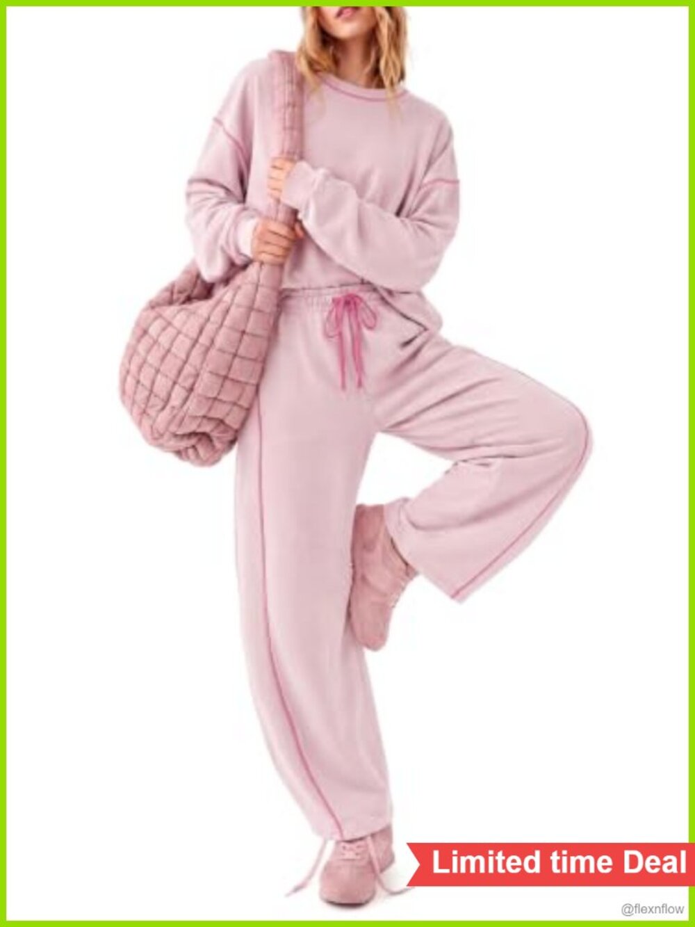 Women's Cotton 2-Piece Lounge Set Crewneck Top & Barrel Pants